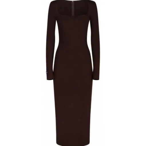 Dolce & Gabbana Dolce & Gabbana - Dark Brown Jersey Midi Dress - Dolce & Gabbana Exclusive Luxury Collection - Avvenice