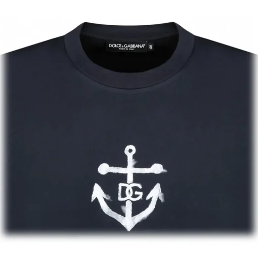 Dolce & Gabbana Dolce & Gabbana - Dark Blue Navy Print T-Shirt - Dolce & Gabbana Exclusive Luxury Collection - Avvenice
