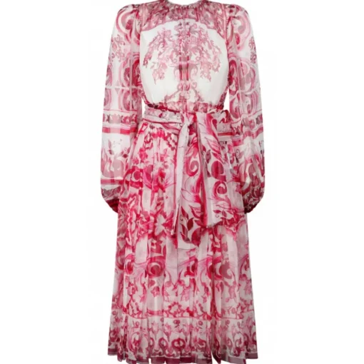 Dolce & Gabbana Dolce & Gabbana - Fucsia Maiolica Print Chiffon Dress - Dolce & Gabbana Exclusive Luxury Collection - Avvenice^ Dresses