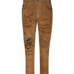 Dolce & Gabbana Dolce & Gabbana - Light Brown Cotton Ripped Slim Fit Jeans - Dolce & Gabbana Exclusive Luxury Collection - Avvenice