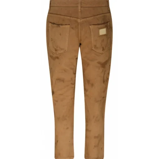 Dolce & Gabbana Dolce & Gabbana - Light Brown Cotton Ripped Slim Fit Jeans - Dolce & Gabbana Exclusive Luxury Collection - Avvenice
