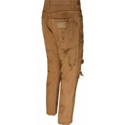 Dolce & Gabbana Dolce & Gabbana - Light Brown Cotton Ripped Slim Fit Jeans - Dolce & Gabbana Exclusive Luxury Collection - Avvenice