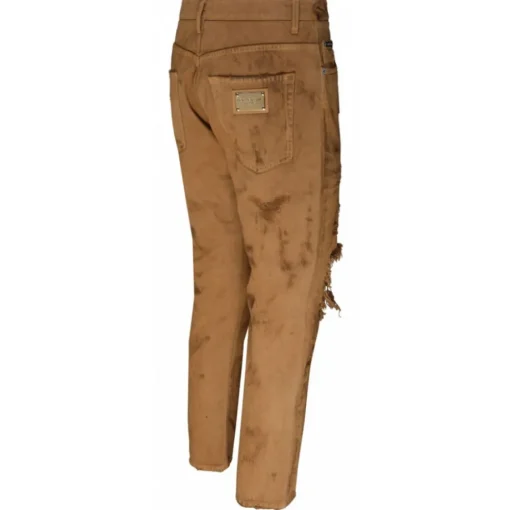 Dolce & Gabbana Dolce & Gabbana - Light Brown Cotton Ripped Slim Fit Jeans - Dolce & Gabbana Exclusive Luxury Collection - Avvenice