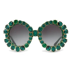 Dolce & Gabbana Eyewear Dolce & Gabbana - Round Sunglasses with Colored Crystals - Green - Dolce & Gabbana Eyewear - Avvenice