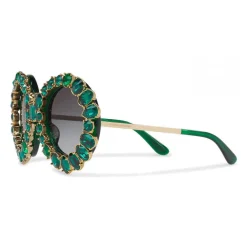 Dolce & Gabbana Eyewear Dolce & Gabbana - Round Sunglasses with Colored Crystals - Green - Dolce & Gabbana Eyewear - Avvenice