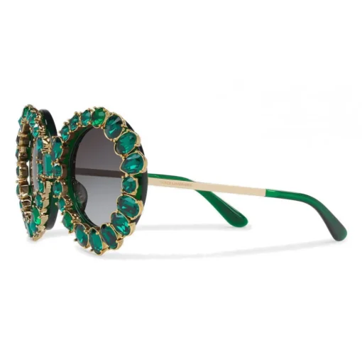 Dolce & Gabbana Eyewear Dolce & Gabbana - Round Sunglasses with Colored Crystals - Green - Dolce & Gabbana Eyewear - Avvenice