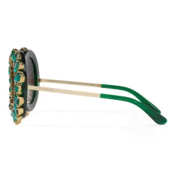 Dolce & Gabbana Eyewear Dolce & Gabbana - Round Sunglasses with Colored Crystals - Green - Dolce & Gabbana Eyewear - Avvenice