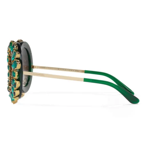 Dolce & Gabbana Eyewear Dolce & Gabbana - Round Sunglasses with Colored Crystals - Green - Dolce & Gabbana Eyewear - Avvenice