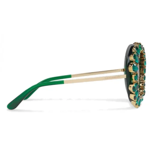 Dolce & Gabbana Eyewear Dolce & Gabbana - Round Sunglasses with Colored Crystals - Green - Dolce & Gabbana Eyewear - Avvenice
