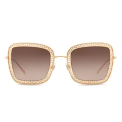 Dolce & Gabbana Eyewear Dolce & Gabbana - Square Devotion Sunglasses with Lace - Gold - Dolce & Gabbana Eyewear - Avvenice