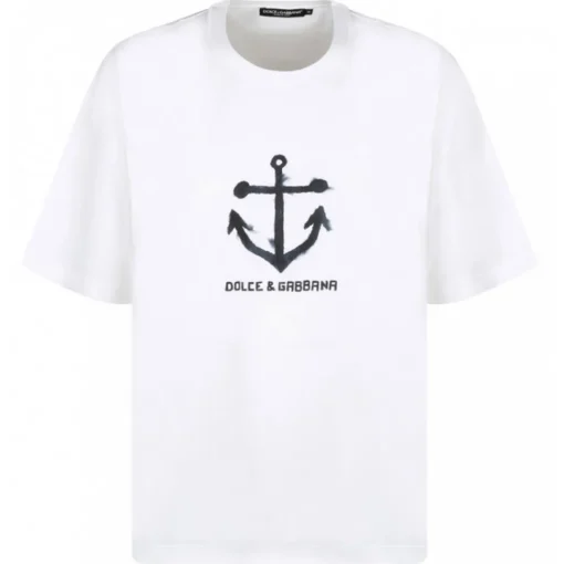 Dolce & Gabbana Dolce & Gabbana - White Navy Print Short Sleeve T-Shirt - Dolce & Gabbana Exclusive Luxury Collection - Avvenice