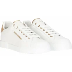 Dolce & Gabbana Dolce & Gabbana - White and Gold Portofino Sneakers - Dolce & Gabbana Exclusive Luxury Collection - Avvenice^ Shoes