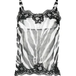 Dolce & Gabbana Dolce & Gabbana - Zebra-Print Chiffon Lingerie-Style Top - Dolce & Gabbana Exclusive Luxury Collection - Avvenice^ Tops