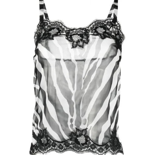 Dolce & Gabbana Dolce & Gabbana - Zebra-Print Chiffon Lingerie-Style Top - Dolce & Gabbana Exclusive Luxury Collection - Avvenice^ Tops