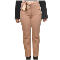 Elisabetta Franchi - Bell Pant with Logo Sash - Beige - Trousers - Made in Italy - Luxury Exclusive Collection - Avvenice^ Trousers