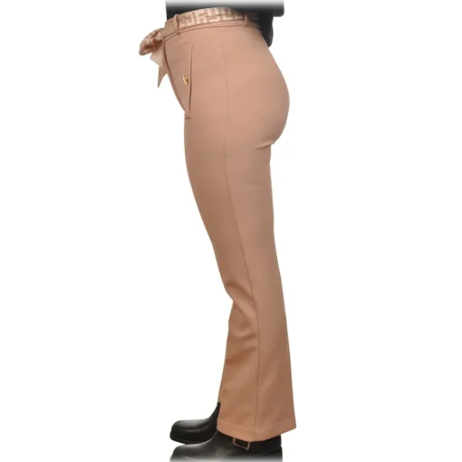 Elisabetta Franchi - Bell Pant with Logo Sash - Beige - Trousers - Made in Italy - Luxury Exclusive Collection - Avvenice^ Trousers