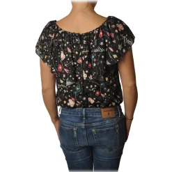 Elisabetta Franchi - Blouse Multicolor Pattern - Black - Shirt - Made in Italy - Luxury Exclusive Collection - Avvenice