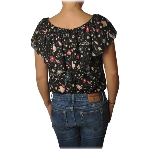 Elisabetta Franchi - Blouse Multicolor Pattern - Black - Shirt - Made in Italy - Luxury Exclusive Collection - Avvenice
