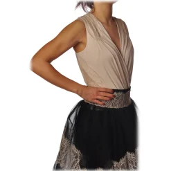 Elisabetta Franchi - Body with Back in Tulle - Vanilla - Top - Made in Italy - Luxury Exclusive Collection - Avvenice^ Tops