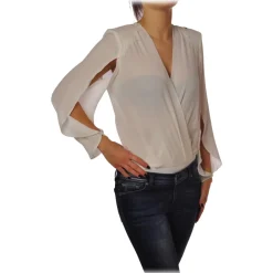 Elisabetta Franchi - Body Blouse With Long Sleeves - Ivory - Top - Made in Italy - Luxury Exclusive Collection - Avvenice^ Tops