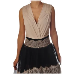 Elisabetta Franchi - Body with Back in Tulle - Vanilla - Top - Made in Italy - Luxury Exclusive Collection - Avvenice^ Tops