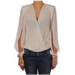Elisabetta Franchi - Body Blouse With Long Sleeves - Ivory - Top - Made in Italy - Luxury Exclusive Collection - Avvenice^ Tops