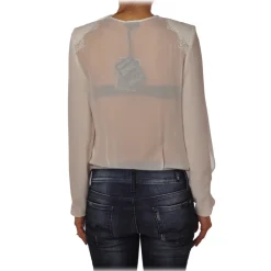 Elisabetta Franchi - Body Blouse With Long Sleeves - Ivory - Top - Made in Italy - Luxury Exclusive Collection - Avvenice^ Tops