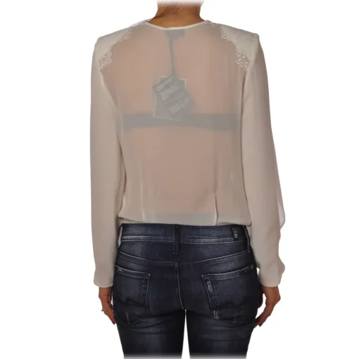 Elisabetta Franchi - Body Blouse With Long Sleeves - Ivory - Top - Made in Italy - Luxury Exclusive Collection - Avvenice^ Tops