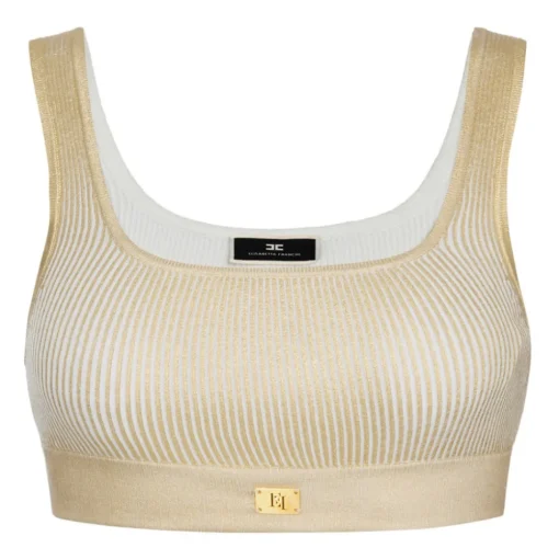 Elisabetta Franchi - Coated Crop Top - Gold - Top - Made in Italy - Luxury Exclusive Collection - Avvenice^ Tops