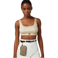 Elisabetta Franchi - Coated Crop Top - Gold - Top - Made in Italy - Luxury Exclusive Collection - Avvenice^ Tops