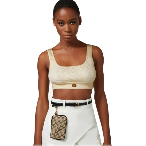 Elisabetta Franchi - Coated Crop Top - Gold - Top - Made in Italy - Luxury Exclusive Collection - Avvenice^ Tops