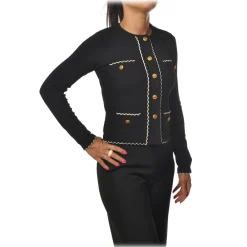 Elisabetta Franchi - Crew-Neck Sweater with Buttons - Black - Sweater - Made in Italy - Luxury Exclusive Collection - Avvenice^ Knitwears
