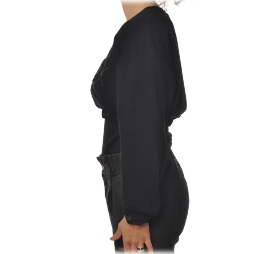 Elisabetta Franchi - Cropped Sweatshirt with Print - Black - Sweatshirt - Made in Italy - Luxury Exclusive Collection - Avvenice^ Sweatshirts