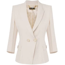 Elisabetta Franchi - Double-Breasted Screwed Jacket - Butter - Jacket - Made in Italy - Luxury Exclusive Collection - Avvenice