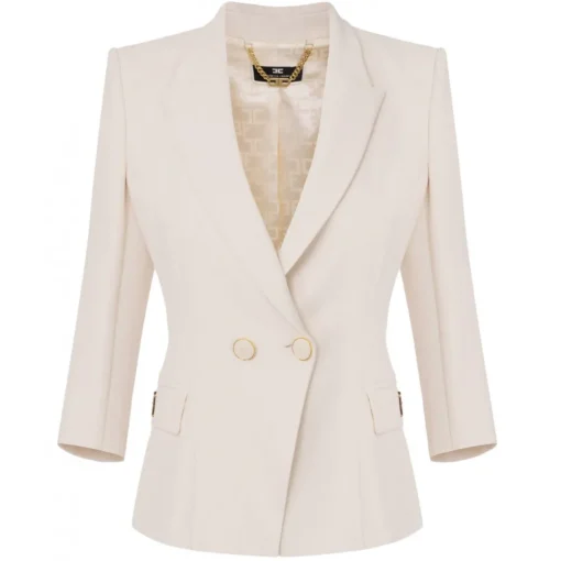 Elisabetta Franchi - Double-Breasted Screwed Jacket - Butter - Jacket - Made in Italy - Luxury Exclusive Collection - Avvenice