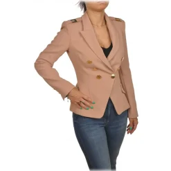 Elisabetta Franchi - Double-Breasted Jacket with Jewel Buttons - Beige - Jacket - Made in Italy - Luxury Exclusive Collection - Avvenice^ Jackets