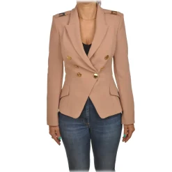 Elisabetta Franchi - Double-Breasted Jacket with Jewel Buttons - Beige - Jacket - Made in Italy - Luxury Exclusive Collection - Avvenice^ Jackets