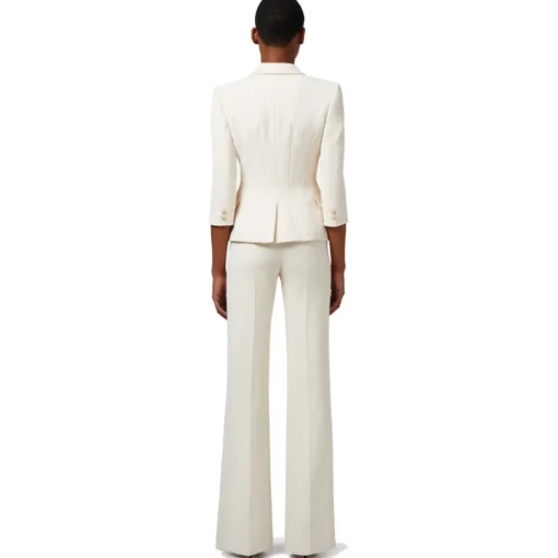 Elisabetta Franchi - Double-Breasted Screwed Jacket - Butter - Jacket - Made in Italy - Luxury Exclusive Collection - Avvenice