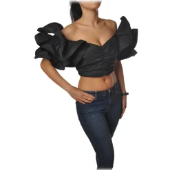 Elisabetta Franchi - Draped Crop Top - Black - Top - Made in Italy - Luxury Exclusive Collection - Avvenice^ Tops