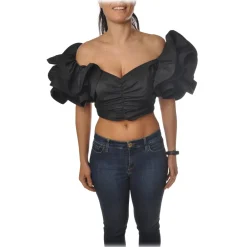 Elisabetta Franchi - Draped Crop Top - Black - Top - Made in Italy - Luxury Exclusive Collection - Avvenice^ Tops