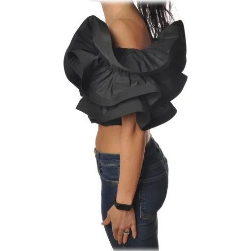 Elisabetta Franchi - Draped Crop Top - Black - Top - Made in Italy - Luxury Exclusive Collection - Avvenice^ Tops