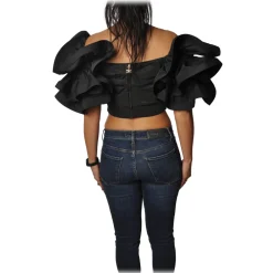 Elisabetta Franchi - Draped Crop Top - Black - Top - Made in Italy - Luxury Exclusive Collection - Avvenice^ Tops