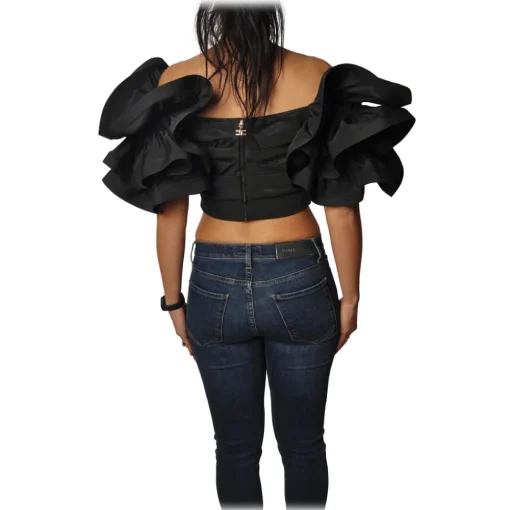 Elisabetta Franchi - Draped Crop Top - Black - Top - Made in Italy - Luxury Exclusive Collection - Avvenice^ Tops