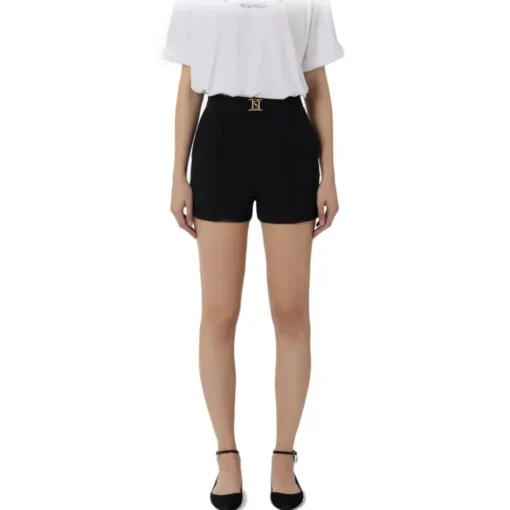 Elisabetta Franchi - High Waisted Shorts in Technical Fabric - Black - Trousers - Made in Italy - Luxury Exclusive Collection - Avvenice^ Trousers
