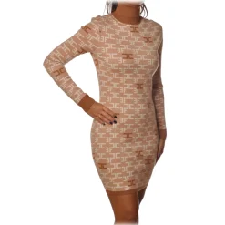 Elisabetta Franchi - High Neck Sheath Dress - Camel - Dress - Made in Italy - Luxury Exclusive Collection - Avvenice^ Dresses