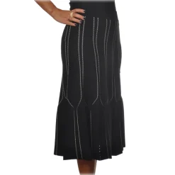 Elisabetta Franchi - High Skirt Elastic Waistband - Black Butter - Skirt - Made in Italy - Luxury Exclusive Collection - Avvenice^ Skirts