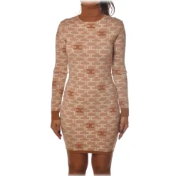 Elisabetta Franchi - High Neck Sheath Dress - Camel - Dress - Made in Italy - Luxury Exclusive Collection - Avvenice^ Dresses