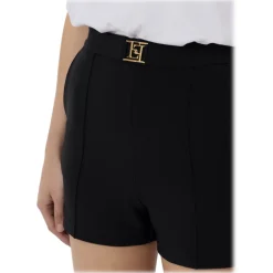 Elisabetta Franchi - High Waisted Shorts in Technical Fabric - Black - Trousers - Made in Italy - Luxury Exclusive Collection - Avvenice^ Trousers
