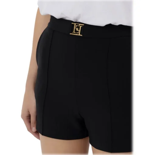 Elisabetta Franchi - High Waisted Shorts in Technical Fabric - Black - Trousers - Made in Italy - Luxury Exclusive Collection - Avvenice^ Trousers