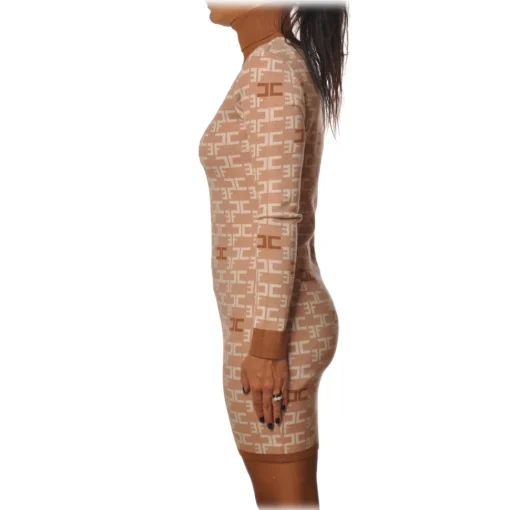 Elisabetta Franchi - High Neck Sheath Dress - Camel - Dress - Made in Italy - Luxury Exclusive Collection - Avvenice^ Dresses